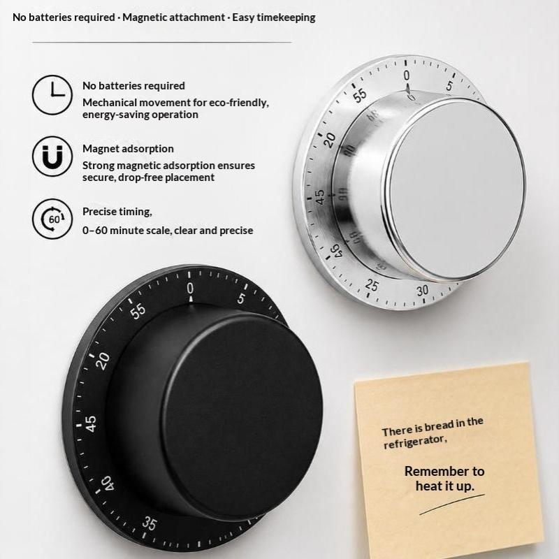 1Pcs Magnetic Kitchen Timer Stainless Steel Timer Mechanical Alarm Clock Baking Reminder For Learning Time Management