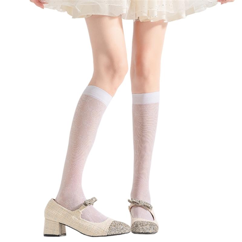 

Sheer Knee High Socks for Women Girls Stretchy Silk Stockings Student Girls Stockings Tube Socks Nylons Calf Socks білий