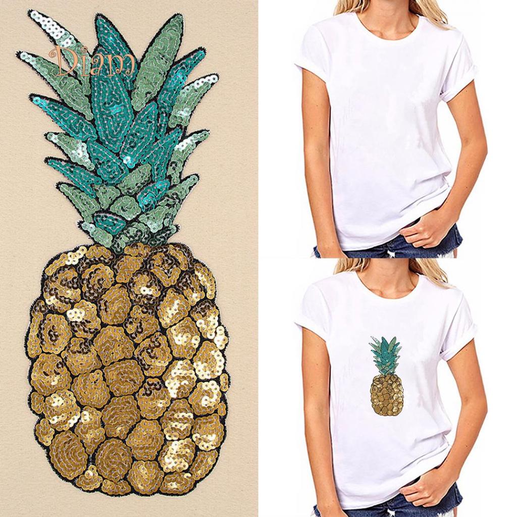 Lachepper Ananas-Aufnäher, bestickt, zum Aufbügeln, Pailletten, DIY-Kleidung, Applikation, Aufkleber, Abzeichen, Zubehör