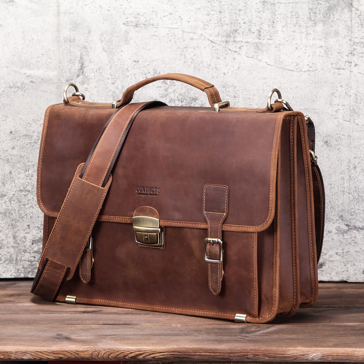 

CONTACT S мужская кожаная сумка в стиле ретро, вмещающая 14-дюймовый ноутбук кофейный
