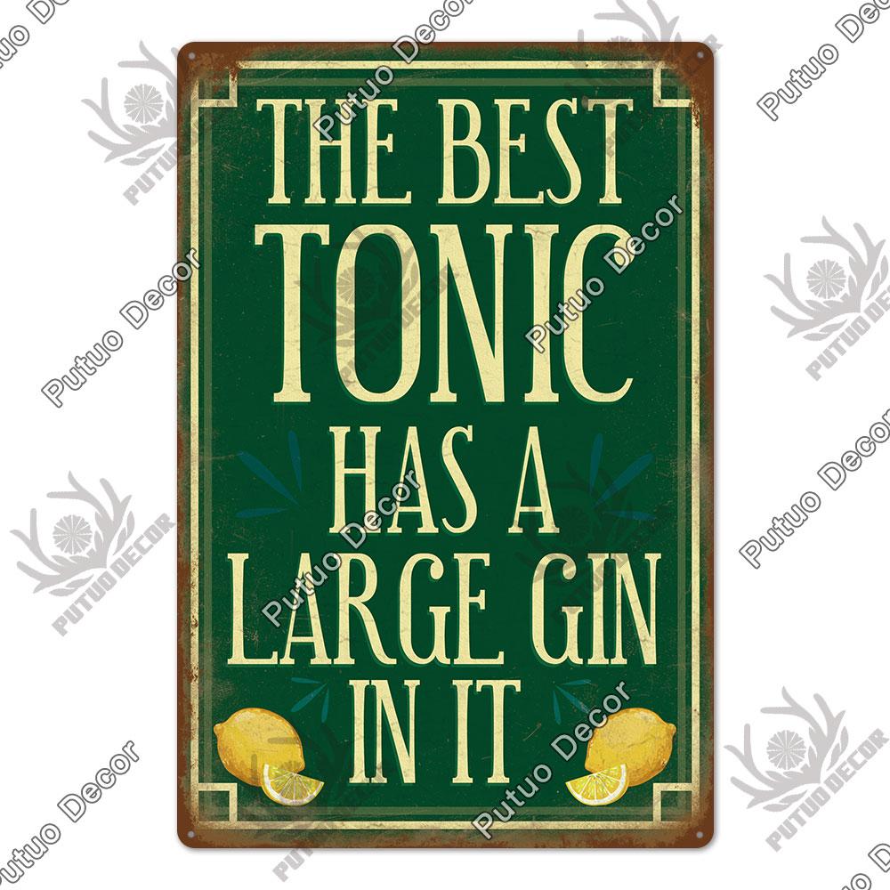 Mfoever Tin Decor Gin Brand Vintage Wine Tin Sign Metal Alcohol Plaque for Home Kitchen Bar Pub Club Man Cave Decoration Wall Decor