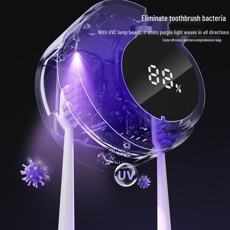 UV-sterilisierender Zahnbürstenhalter: Wandmontiert, Bohrlos, Reiniger & Trockner für den Heimgebrauch