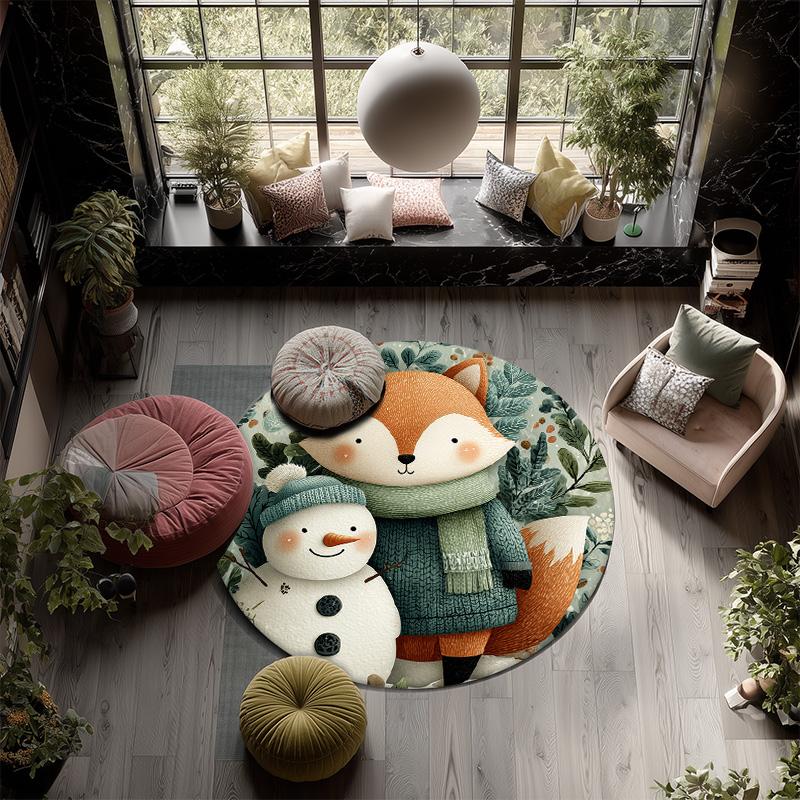 Cute Fox,Round Area Rug,Carpet Rug for Living Room Bedroom Sofa Playroom Decor,Non-slip Floor Mat