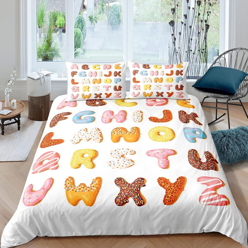 Colorful Dessert Comforter Cover Rainbow Donut Duvet Cover Girly Pastel Cake Bedding Sets Queen King Queen Size For Girls Kids