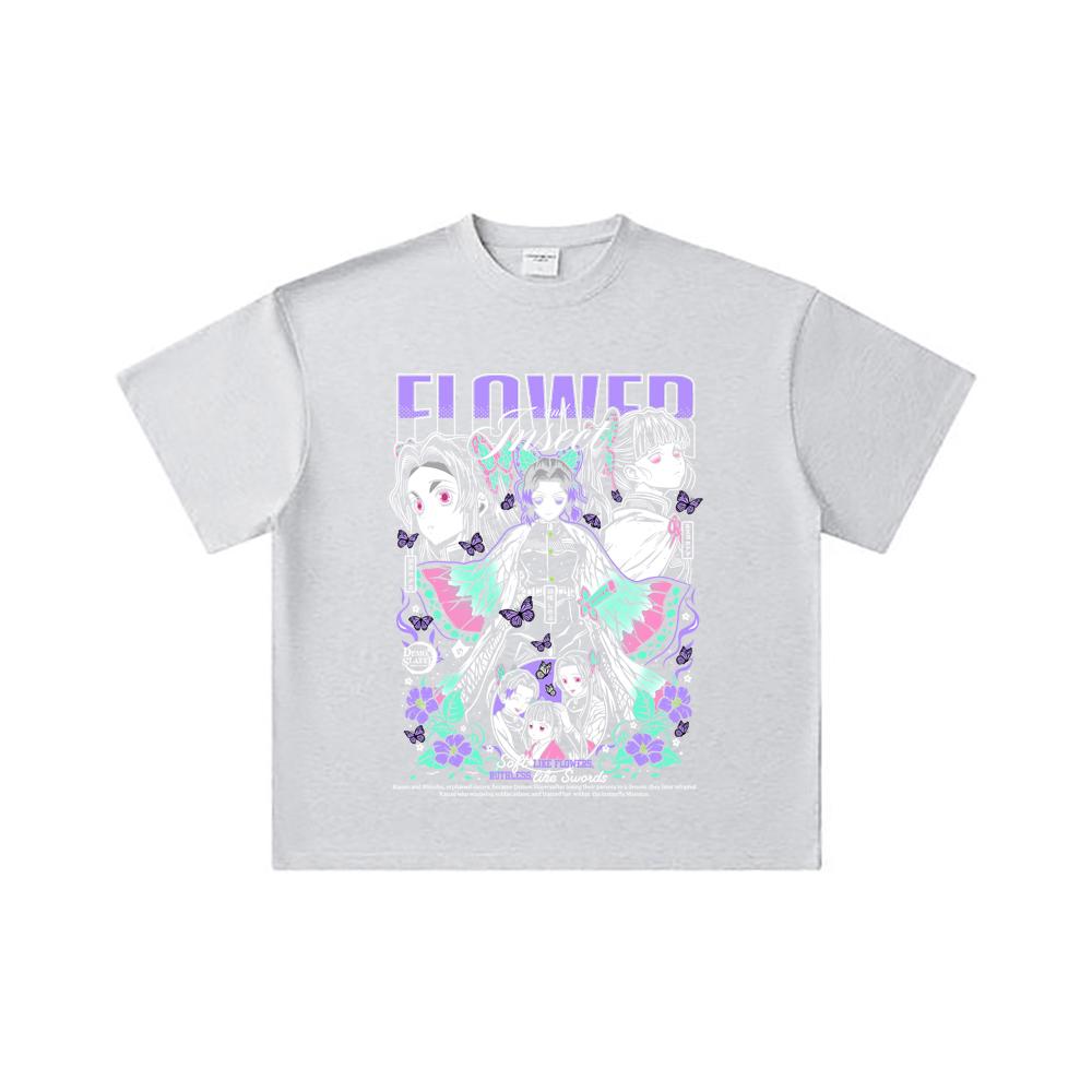 260 GSM Double Yarn 32 Count 100% Cotton Demon Slayer V110 Shinobu Print Unisex Heavy Cotton T Shirt