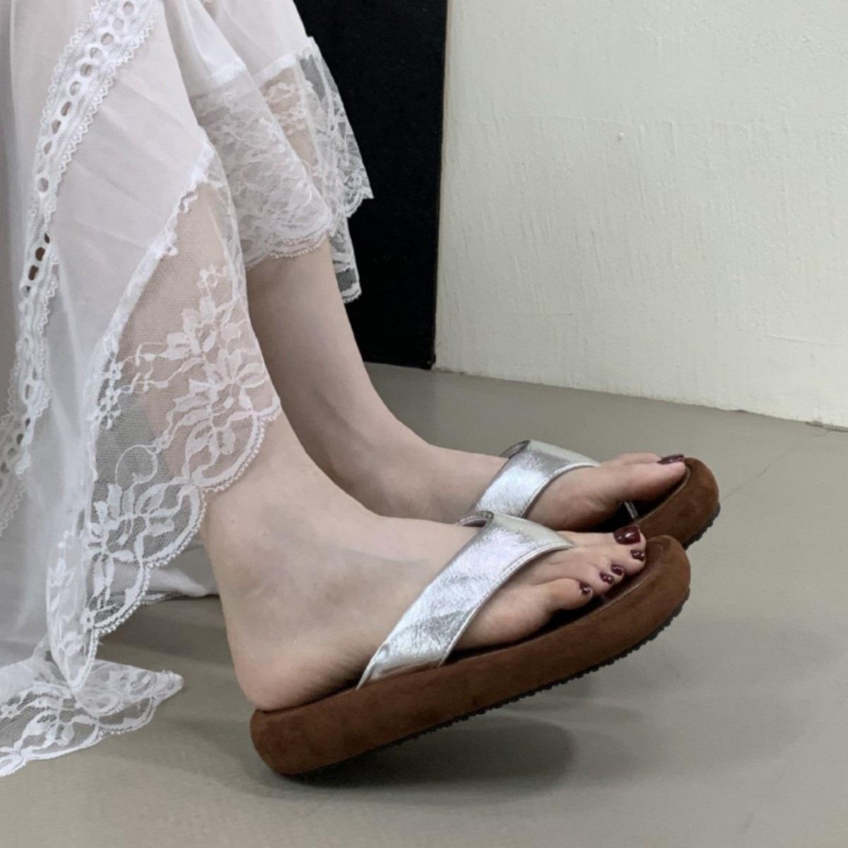

Thick-Soled Flip-Flops Women S Summer Outerwear, Toe Sandals, Fairy With Skirt, Vacation Beach Shoes 39