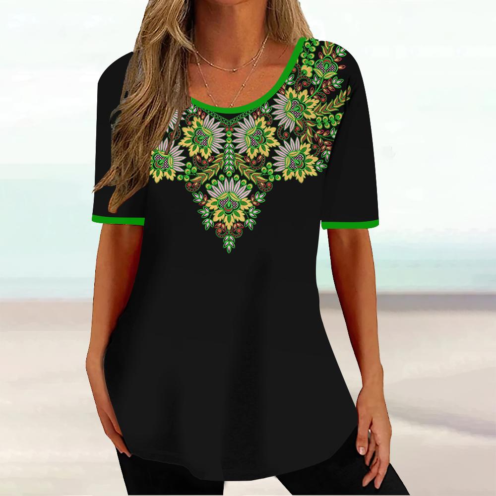 Africké etnické dámské tričko Tribal Tribal Krátký rukáv Dámský Klasický svetr Léto s výstřihem do O Volné Streetwear Denní oblečení
