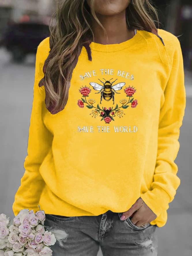 Women's Bee Pattern Round Neck Sweatshirt