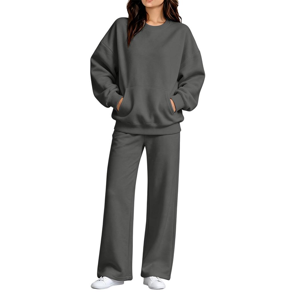Women's Casual Neck Sweatshirt and Pants Set with Pockets for Fall Winter