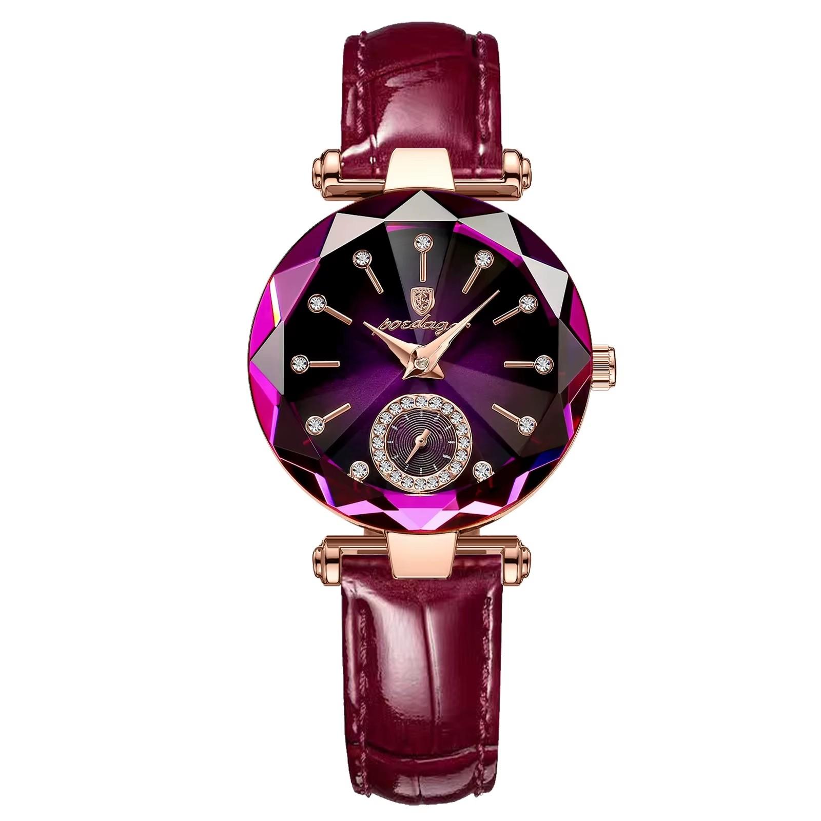 

POEDAGAR High Quality Watches for Women Waterproof Leather Quartz Watch Casual Luxury Diamond Dial Ladies Wristwatch Gift розового золота/фиолетовый