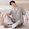 Men's 100% Cotton Summer Pajama Set: Loose Short Sleeve Top & Long Pants for Middle-Aged Dads, Plus Size, High-End Comfort Home Wear