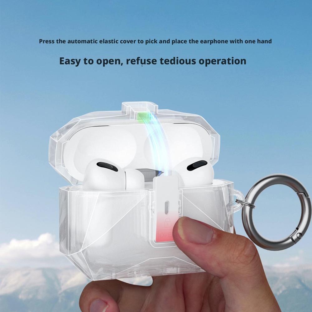 For Airpods Pro 3 Transparent Crystal Bluetooth Earphone Case TPU Switch Lock Cover with Hook Anti-Scratch Protective Case