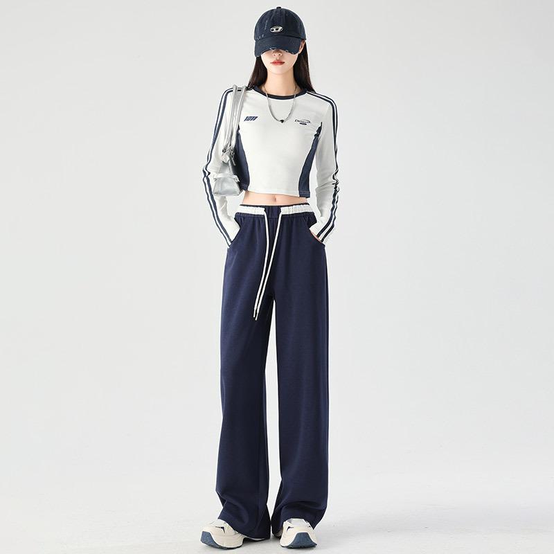 Women's Spring and Autumn New High Waist Draped Casual American Sleeping Pants Small Straight Wide Legs