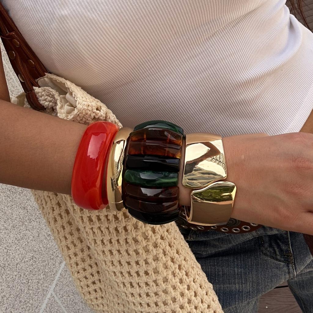 2026 Irregular Mixed Color Resin Bangles Bracelets for Women Punk Geometric Metal Bracelet Fashion Accessories Jewelry