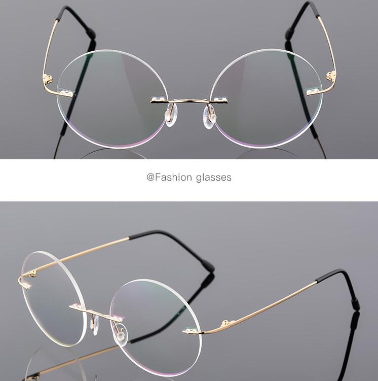 

1.61 Index Lens Rimless Round Shortsighted Spectacles Prescription Eyewear Anti-Blue Light Nearsighted Glasses -0.5 -0.75 To -6 Myopia -5.5