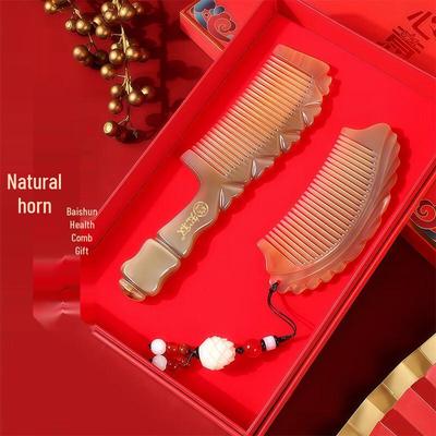 Set de regalo de peine de cuerno de buey natural