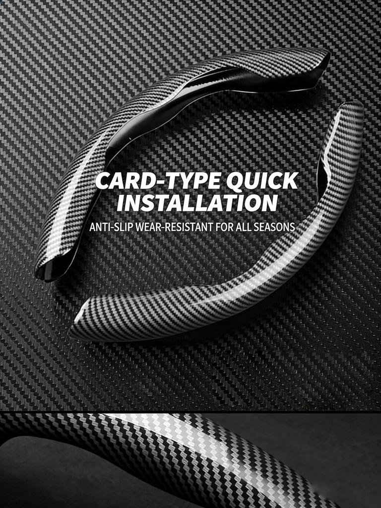 Ultra-Thin Carbon Fiber Leather Steering Wheel Cover, Universal for All Car Models & All Seasons, Anti-Slip & Easy Snap-On Insta