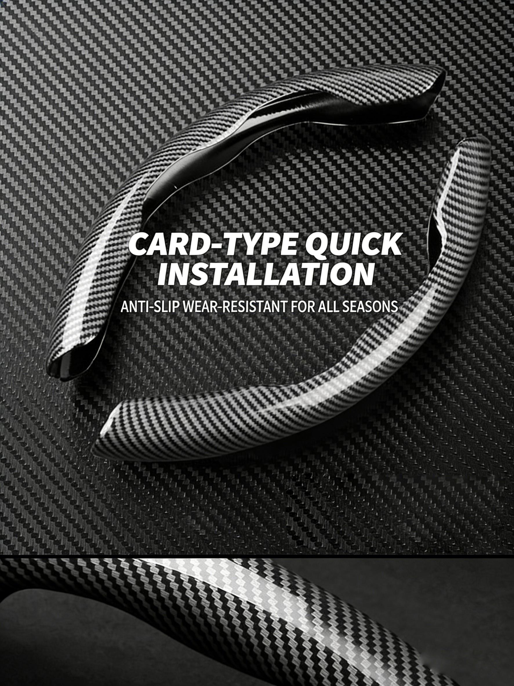 2pcs Carbon Fiber Texture Quick-Install Snap-On Steering Wheel Cover, Universal Fit for All Seasons, Non-Slip Car Steering Wheel