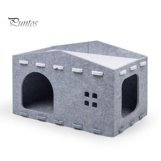 Atmungsaktives Katzenbett Große Höhle Haustierhaus Filz Spiel-Ruhe-Bereich Komfortable Nistbox Versteckwürfel 2-in-1 Kratzbrett für Wohnungskatzen mit