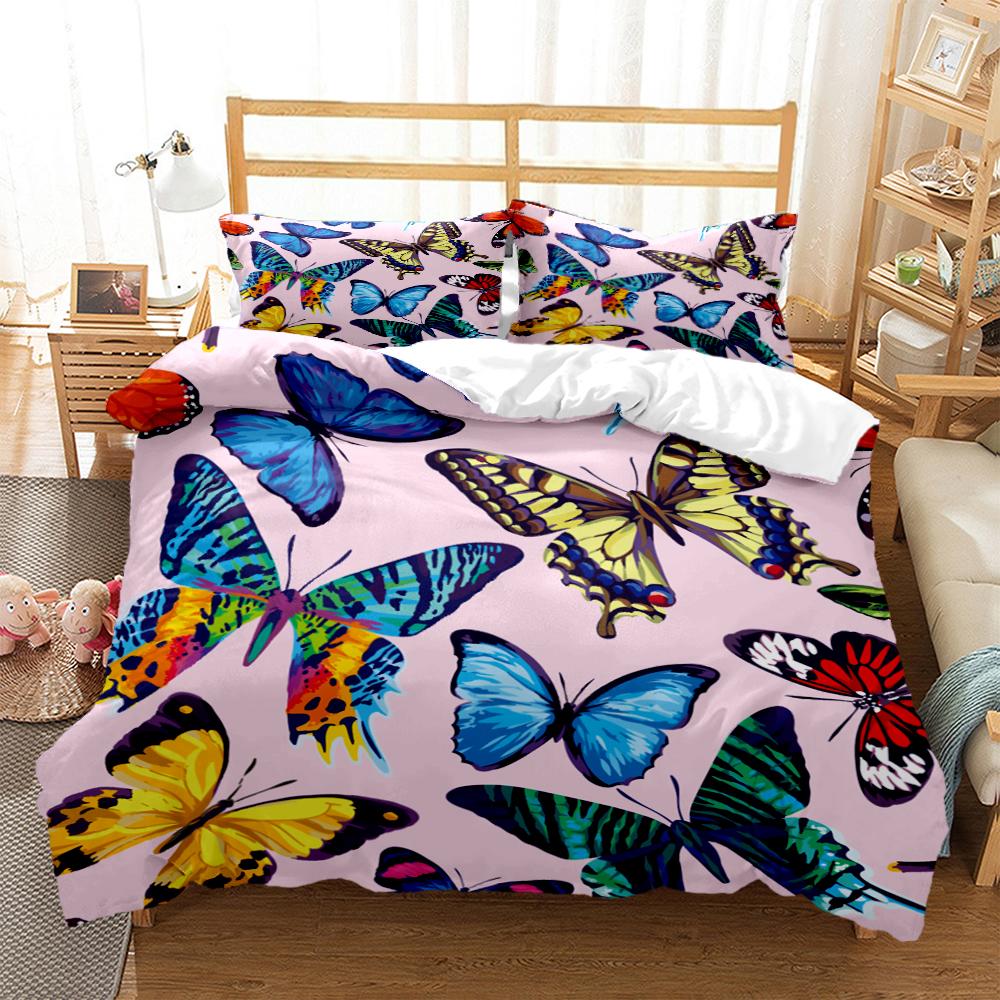 Cartoon Butterfly Hd Print Polyester Bedding SetsKids Or Adults For Beds Quilt Cover Pillowcase King Size Bedding Set