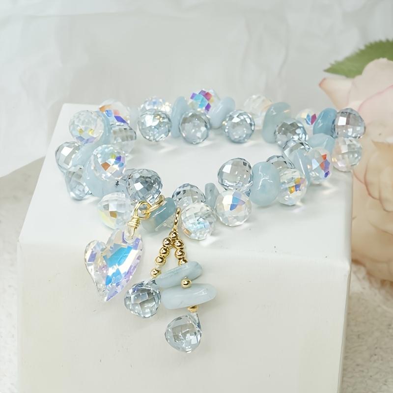 Elegant Synthetic Crystal Bracelet with Heart Pendant, Sparkling Luxury Design, Non-plated Artificial Crystal, Perfect for Daily and Party Wear.