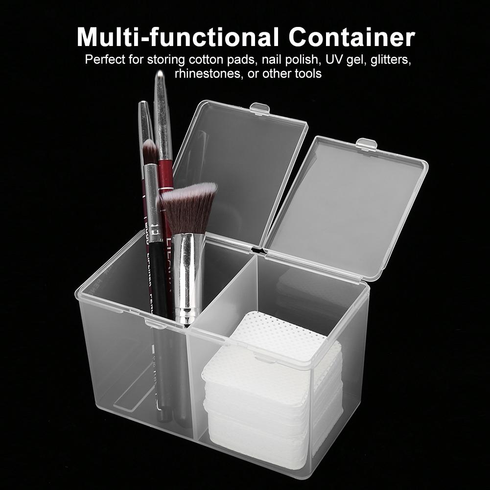 2 Grids Cotton Pads Swabs Container Nail Polish Glitter Powder Organizer Storage Box