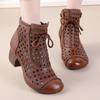Fashion GKTINOO 2025 Summer Ankle Boots Genuine Leather Shoes Women Mid Heels Sandals Side Zip Boots Cutout Breathable Mujer Zapatos