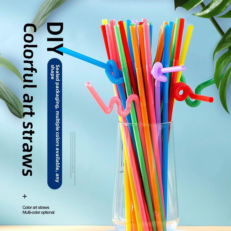 ZISIZ Individually Wrapped Long Plastic Art Straws