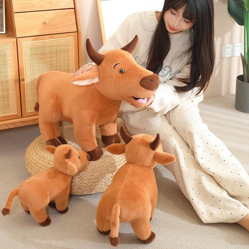 Plush Brown Cow Toy Animal Stuffed Dolls Bedroom Decoration Kids Gifts Cute