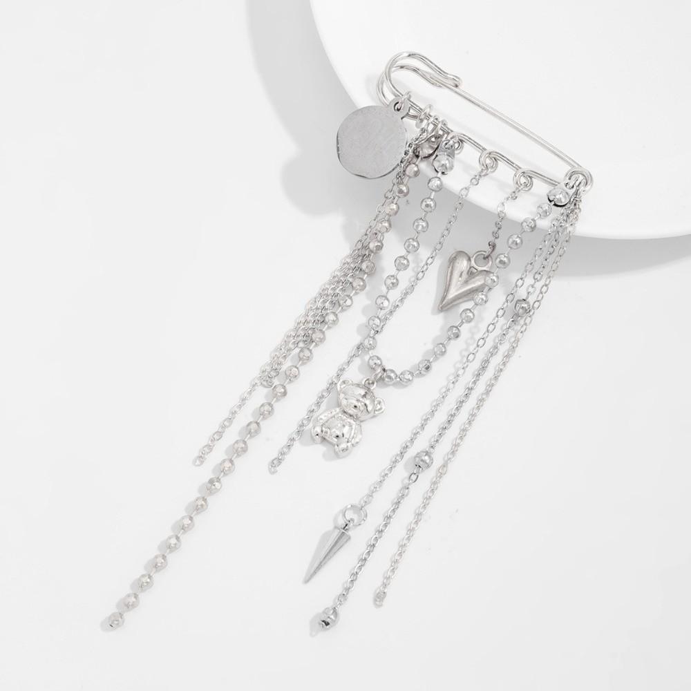 Stylish Bear Brooch Trendy Metal Bead Chain Brooch INS Style Suit Hanging Ornament  Bag Decoration