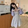 Small fresh and sweet age-reducing floral suspender dress women's summer waist tea break Platycodon short skirt cardigan two-piece set