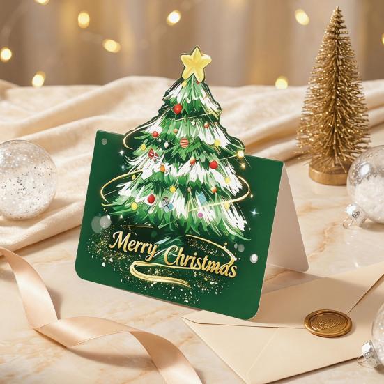 Holiday Gift Exchange Supplies 10 Pcs 3D Christmas Tree Greeting Cards, Postcards Festive Cards for Relatives Friends Bulk New Year, Winter Xmas Party