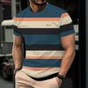 Men's Oversized T-shirt, Summer Outdoor Casual Round Neck Short Sleeved Top, Striped Printed Style, Loose Men's Clothing