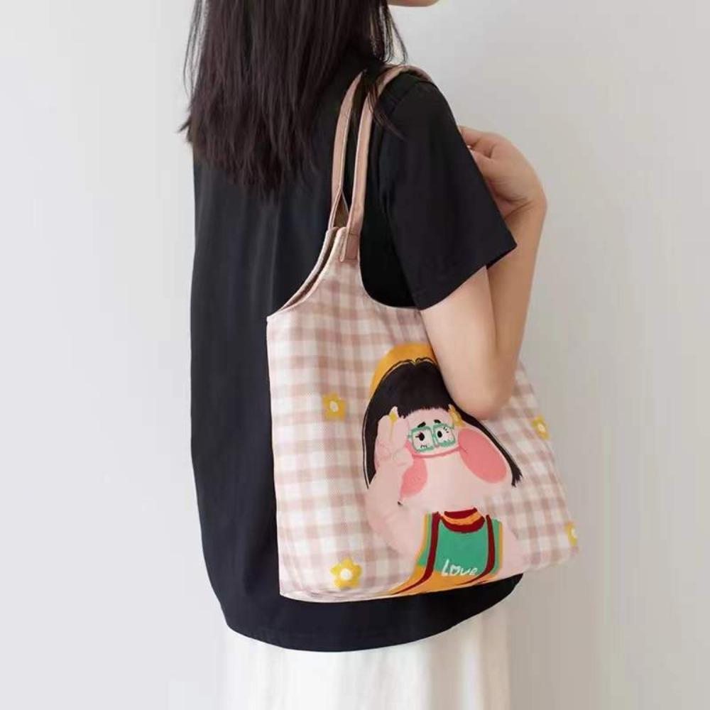 

Cute Women s Cartoon Handbag Cartoon Underarm Shoulder Bag Casual Canvas Tote Bag Women фіолетовий