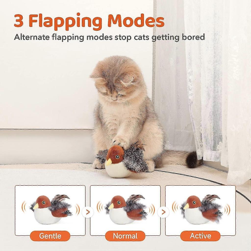 Potaroma Cat Toys Rechargeable Flapping Bird Sparrow, Lifelike Chirp Tweet, Touch Activated Kitten Toy Interactive Cat Exercise Toys for All Breeds