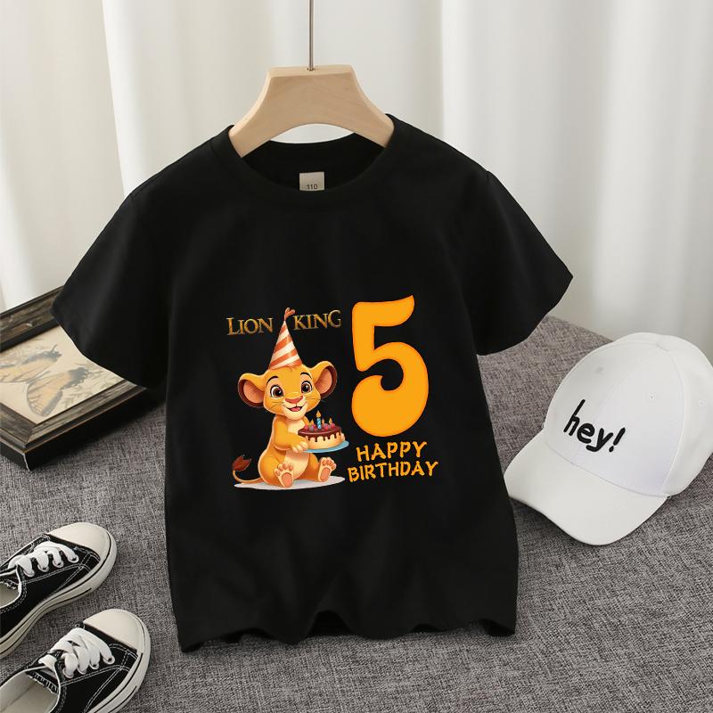 Lion King Kids T-shirt Disney Cute Birthday Number 1-10 Years Old Anime Child Tee Street Summer Clothes Kawaii Party Gift