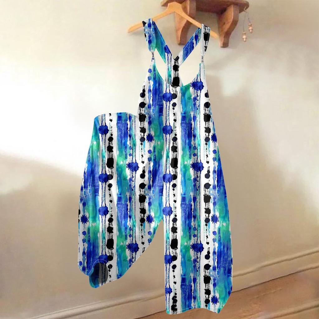 Dámské letní overaly s květinovým potiskem, vintage kombinéza (Nenastavitelné popruhy)