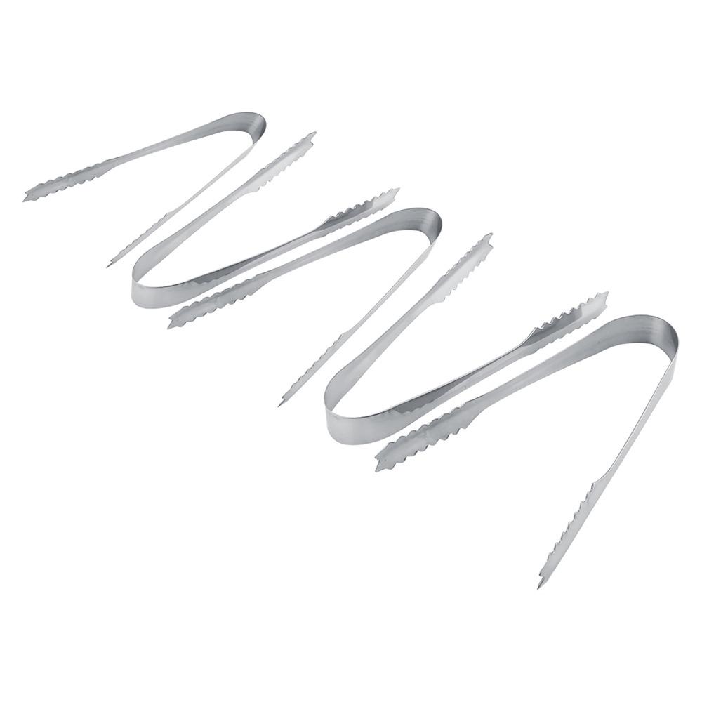 5pcs Silver Ice Tongs Stainless Steel Kitchen Tongs Professional Bar Tongs Bar