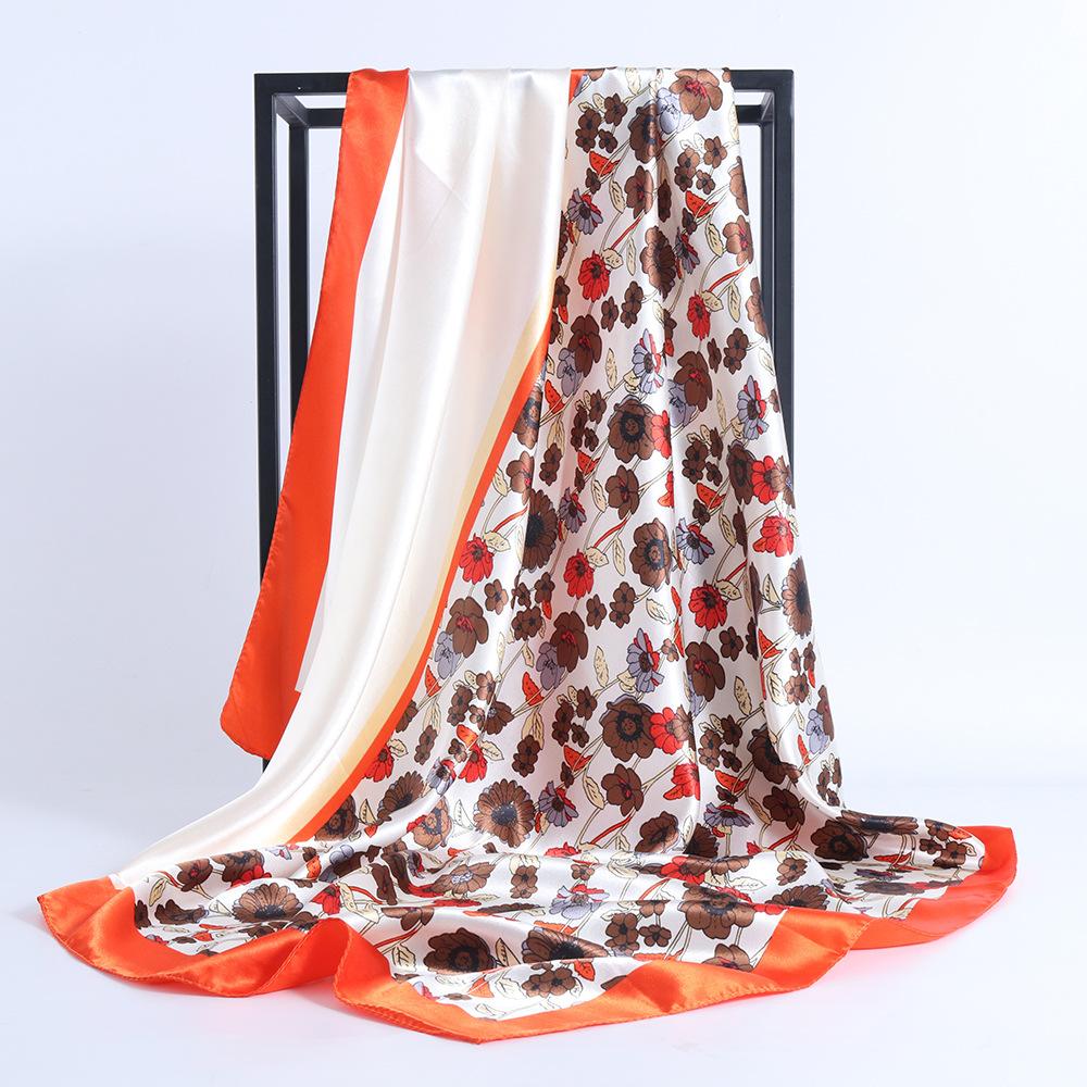 Lenços de seda luxuosos de alta qualidade, lenço de pescoço para mulheres, lenço de seda com corrente, xale decorativo feminino