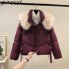 BITCED Winter Fashion Oversized Thick Cotton Coat with Stylish Large Fur Collar Down-Filled Cotton Jacket Slimming Women's Cotton Coat