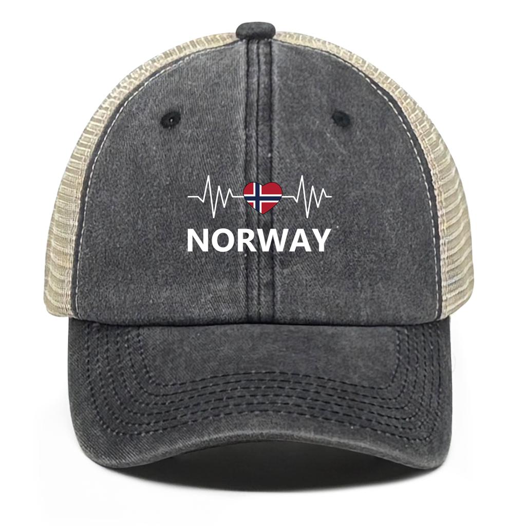 NORWAY Flags Print Snapback Mesh Cap Caps For Man Washed Retro Distressed Adjustable Baseball Hat Ideal Choice For Casual Wear
