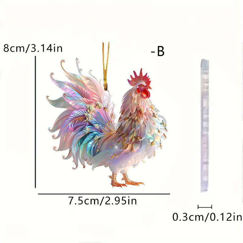 Acrylic Floral Farm Chicken Rooster Key Chain Keychain Bag Cartoon Jewelry For Women Girls Holder Car Charms