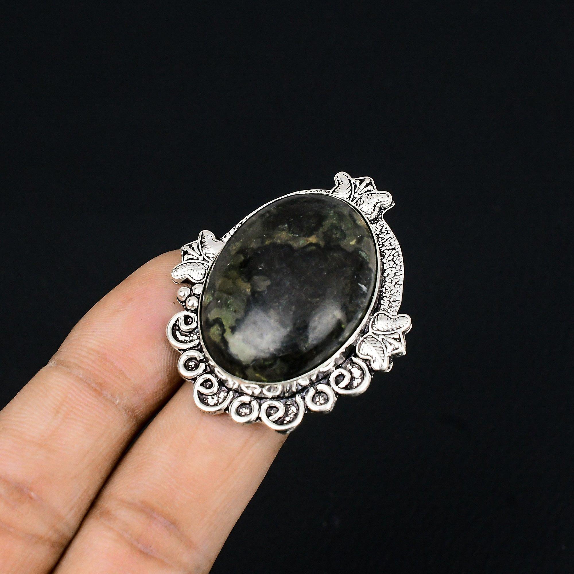 Sterling Silver Oval Gabbro Jasper Gemstone Statement Promise Ring Jewelry US 6 6