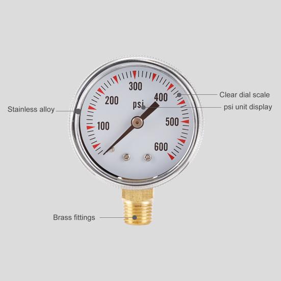 Y50 Hydraulic Pressure Gauge Multi-purpose Precise 1/4NPT 600PSI Bottom Entry Hard Oil Air Water Pressure Gauge for Air Tank
