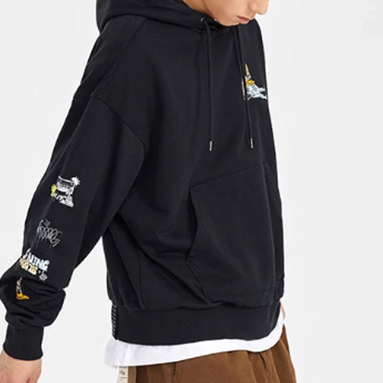 Li-Ning Felpa con cappuccio da uomo a maniche lunghe, serie skateboard, stampa con motivo divertente, ampia, AWDS177-4