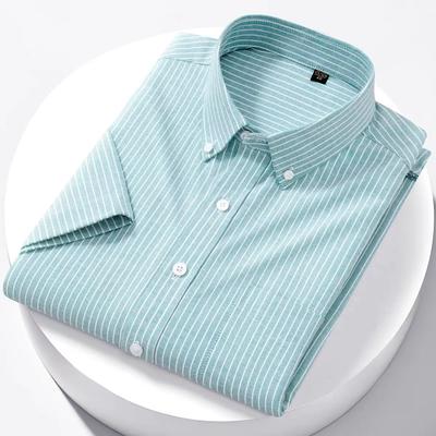 Camisa Oxford de Lujo para Hombre 100% Algodón Manga Corta Casual Rayas Liso Verano Básica Formal de Negocios Social Blanca Corte Ajustado Blusa