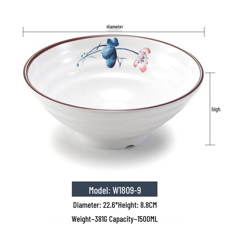 Blue Lotus Melamine Noodle Bowl
