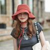 Spring and summer casual sunshade lace-up girls round face wide brim dome basin hat fashionable big head circumference showing face small sunshade hat