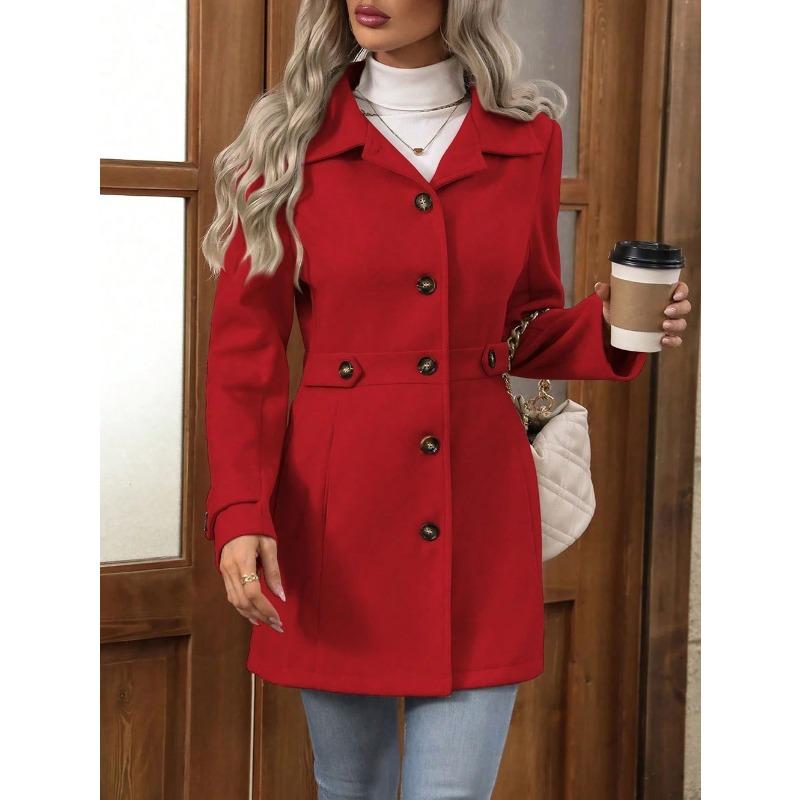 TIFICY Women's Fashion Casual Solid Color Print Autumn Winter Long Sleeve POLO Neck Jackets & Coats