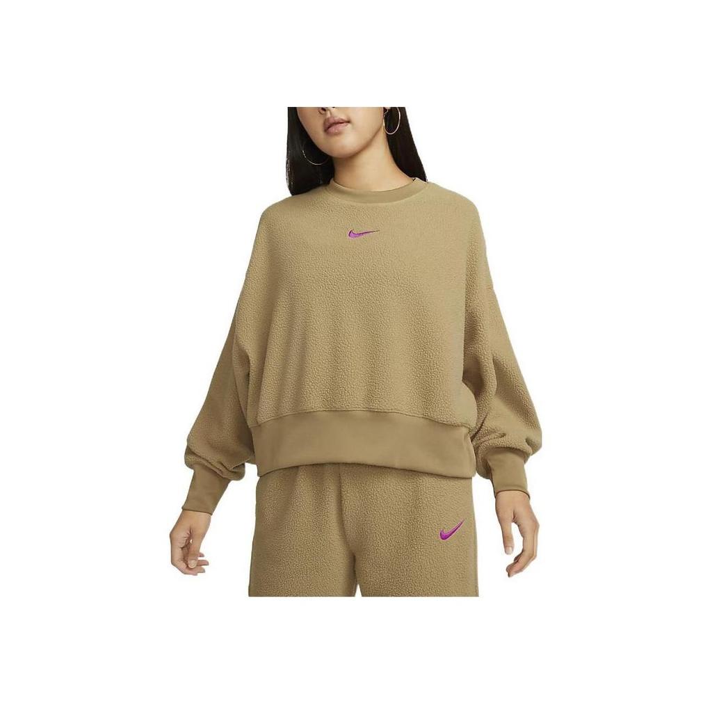 Nike Solid Color Logo Print Round Neck Pullover Long Sleeve Sweatshirt Women Sweatshirt Camel DQ6845-258